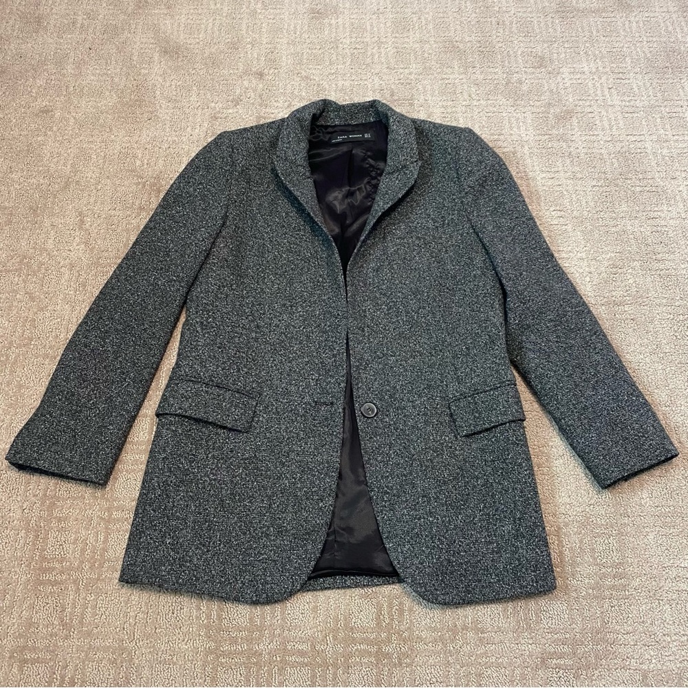 {Zara} Textured Lined Collared Coat | Speckled Charcoal Grey/Black ~ Size Medium